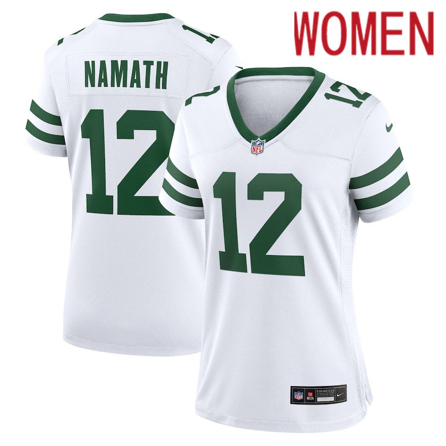 Women New York Jets #12 Joe Namath Nike White Legacy Retired Player Game NFL Jersey->women nfl jersey->Women Jersey